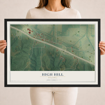 Map of High Hill, Missouri, 18 x 24 inch print in a black wood frame