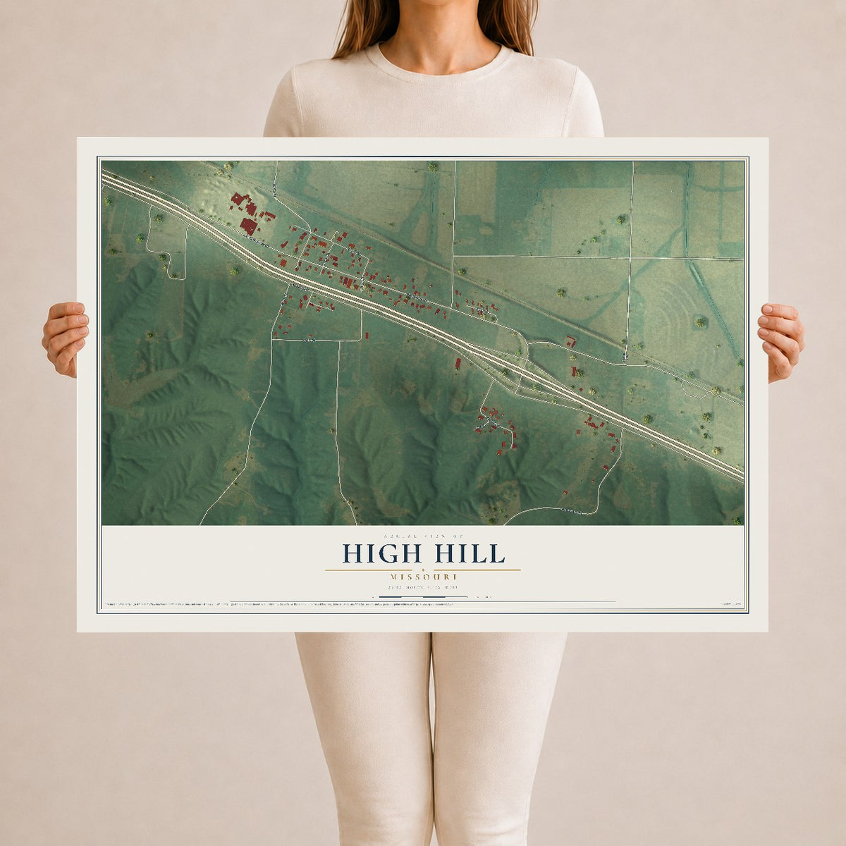 Map of High Hill, Missouri, 24 x 36 inch unframed archival matte print