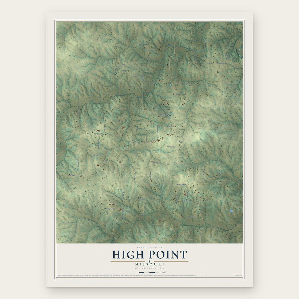 High Point, Missouri map print, the full design