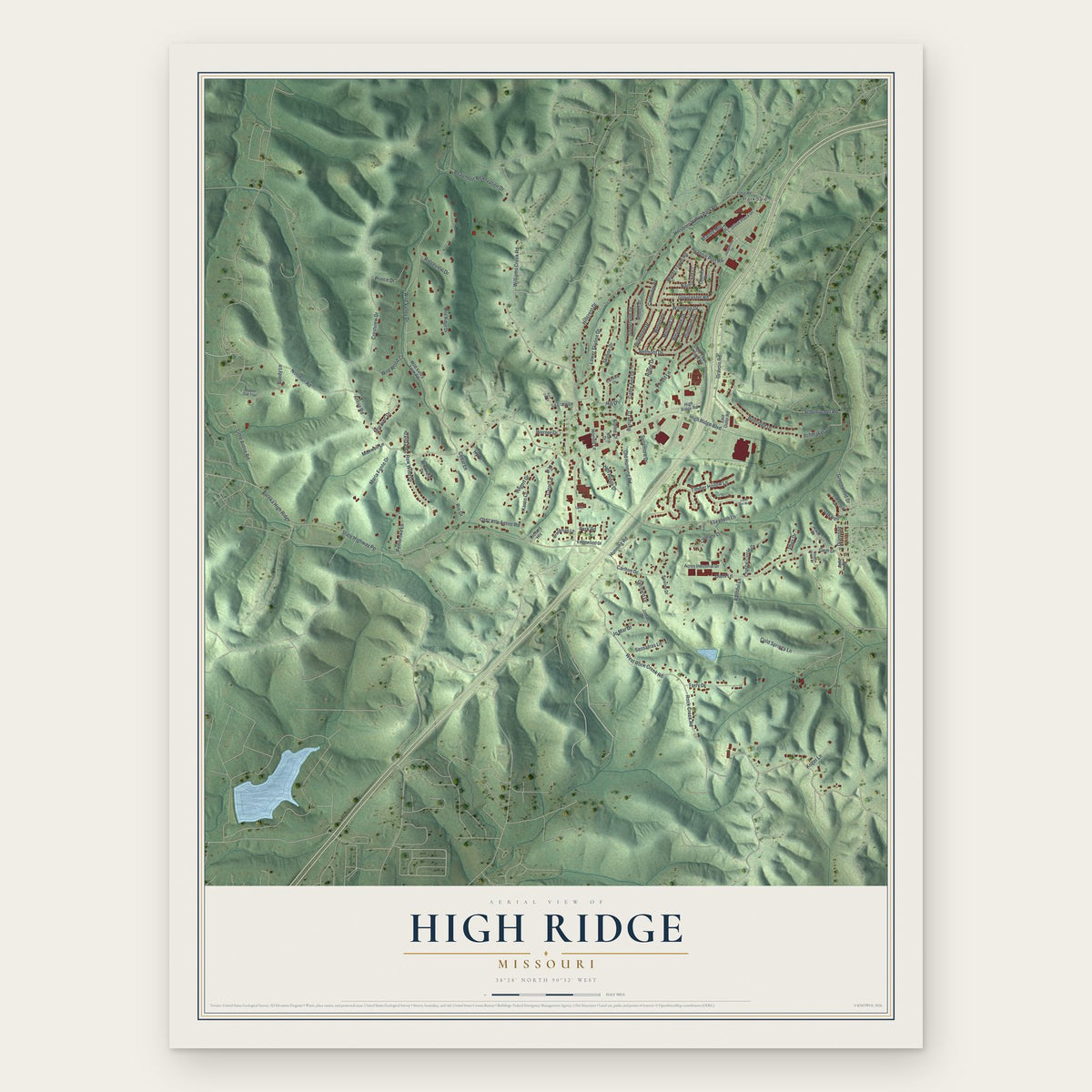 High Ridge, Missouri map print, the full design