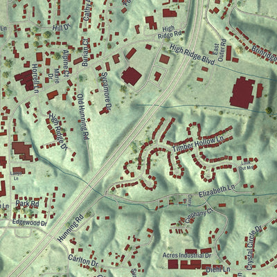 Close-up of the map of High Ridge, Missouri print showing street and building detail