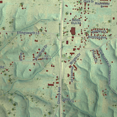 Close-up of the map of Highlandville, Missouri print showing street and building detail