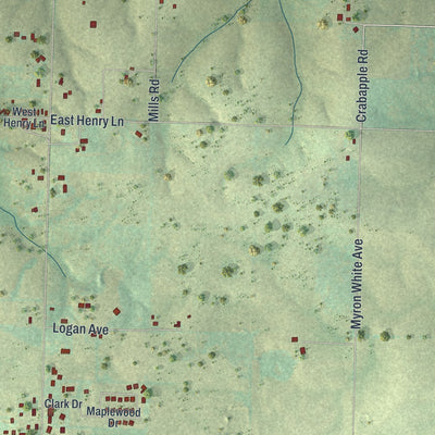 Second close-up of the map of Highlandville, Missouri print showing more streets and buildings
