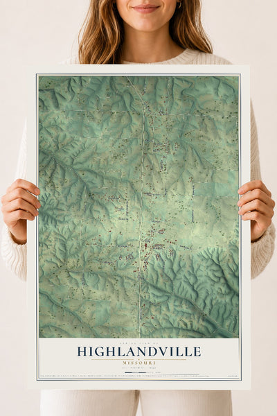 Map of Highlandville, Missouri, 18 x 24 inch unframed archival matte print