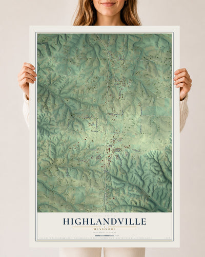 Map of Highlandville, Missouri, 24 x 36 inch unframed archival matte print