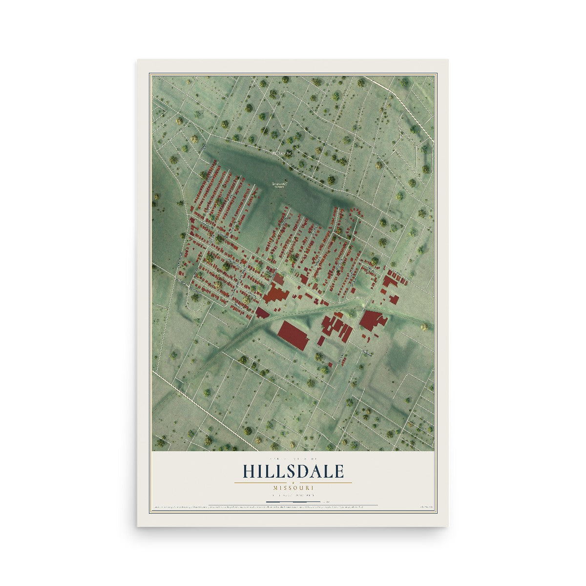 Map of Hillsdale, Missouri, 12 x 18 inch unframed archival matte print