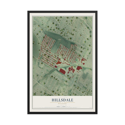 Map of Hillsdale, Missouri, 12 x 18 inch print in a black wood frame