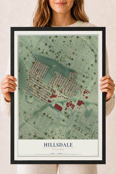 Map of Hillsdale, Missouri, 18 x 24 inch print in a black wood frame