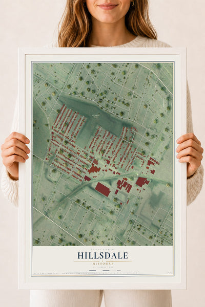 Map of Hillsdale, Missouri, 18 x 24 inch print in a white wood frame