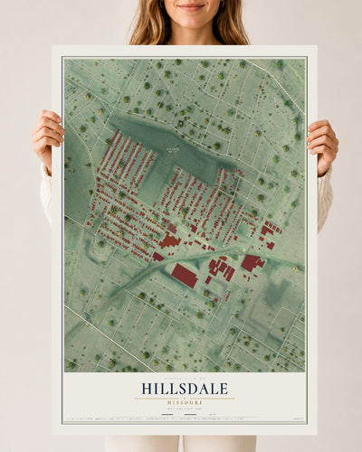 Map of Hillsdale, Missouri, 24 x 36 inch unframed archival matte print