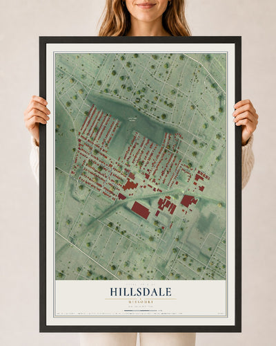 Map of Hillsdale, Missouri, 24 x 36 inch print in a black wood frame