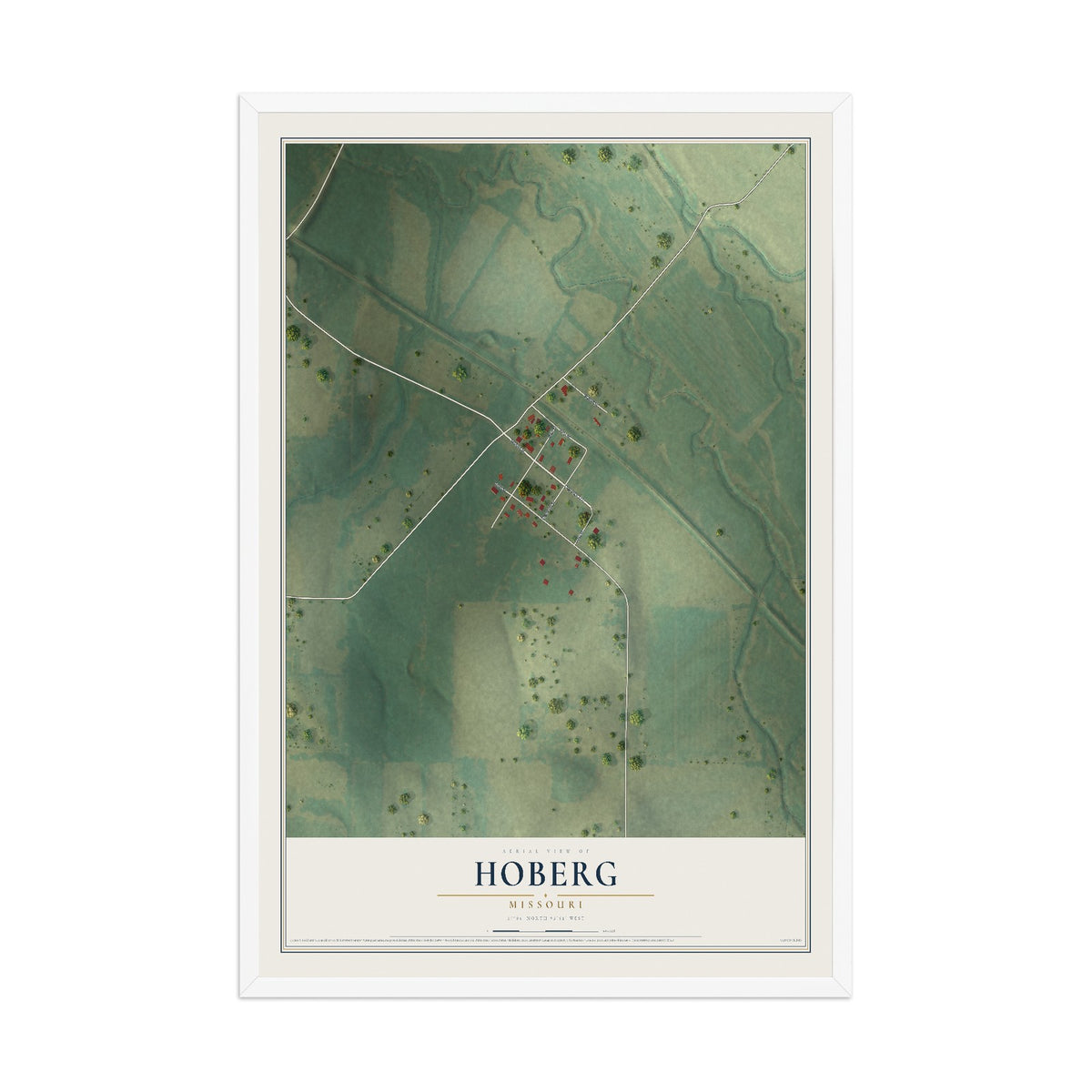 Map of Hoberg, Missouri, 12 x 18 inch print in a white wood frame