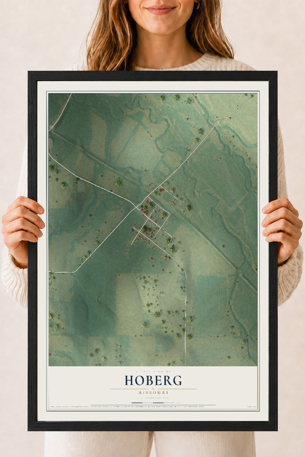 Map of Hoberg, Missouri, 18 x 24 inch print in a black wood frame