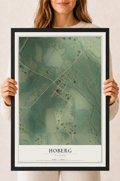 Map of Hoberg, Missouri, 18 x 24 inch print in a black wood frame