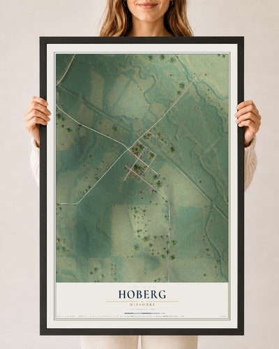 Map of Hoberg, Missouri, 24 x 36 inch print in a black wood frame