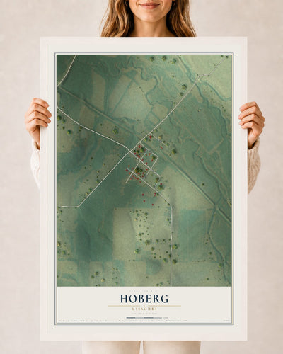 Map of Hoberg, Missouri, 24 x 36 inch print in a white wood frame