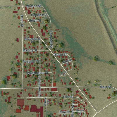 Close-up of the map of Holcomb, Missouri print showing street and building detail