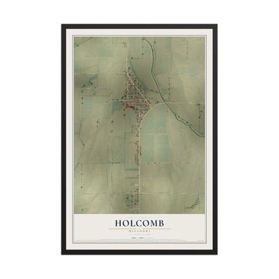 Map of Holcomb, Missouri, 12 x 18 inch print in a black wood frame