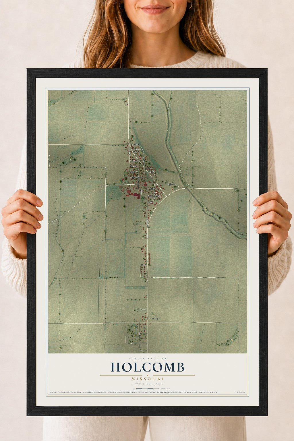 Map of Holcomb, Missouri, 18 x 24 inch print in a black wood frame