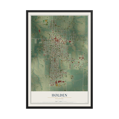 Map of Holden, Missouri, 12 x 18 inch print in a black wood frame