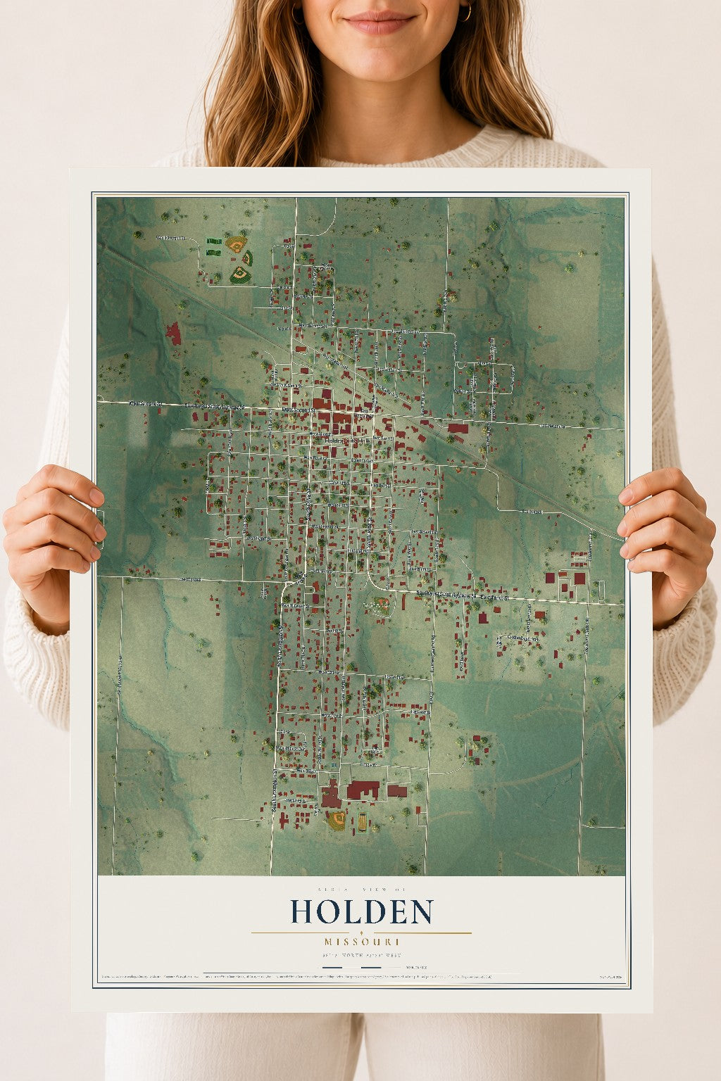 Map of Holden, Missouri, 18 x 24 inch unframed archival matte print