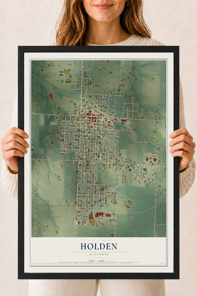 Map of Holden, Missouri, 18 x 24 inch print in a black wood frame