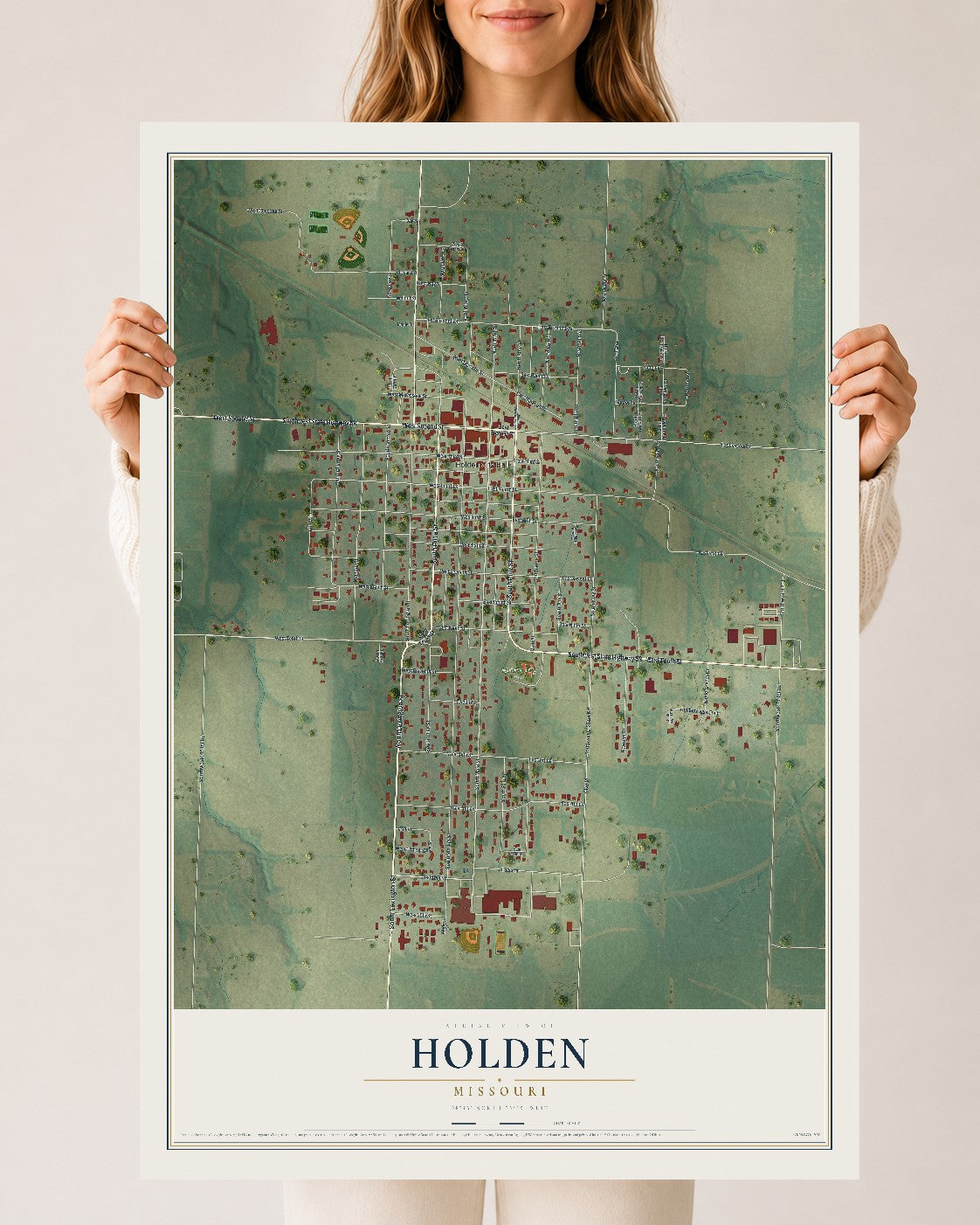 Map of Holden, Missouri, 24 x 36 inch unframed archival matte print