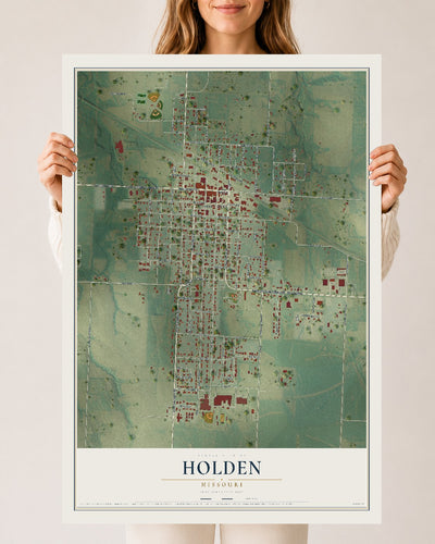 Map of Holden, Missouri, 24 x 36 inch unframed archival matte print