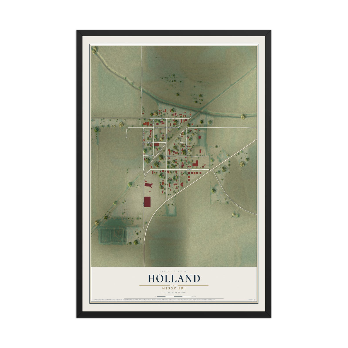 Map of Holland, Missouri, 12 x 18 inch print in a black wood frame