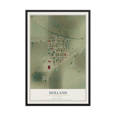 Map of Holland, Missouri, 12 x 18 inch print in a black wood frame