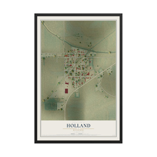 Map of Holland, Missouri, 12 x 18 inch print in a black wood frame