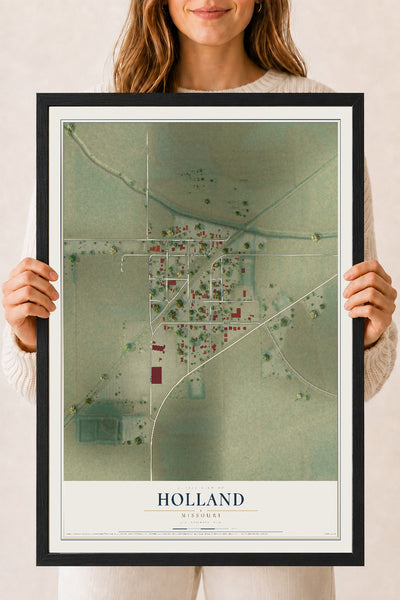 Map of Holland, Missouri, 18 x 24 inch print in a black wood frame