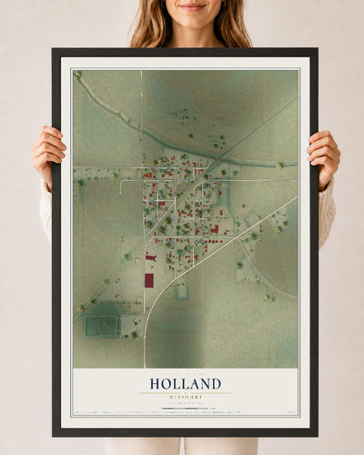 Map of Holland, Missouri, 24 x 36 inch print in a black wood frame