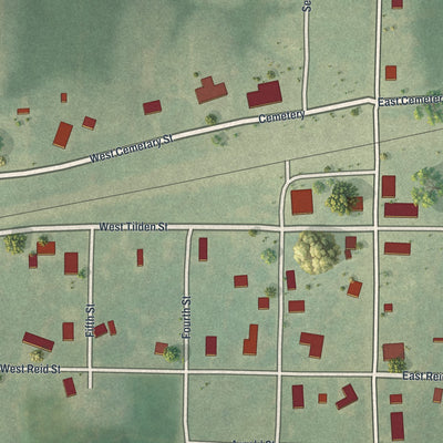 Close-up of the map of Holliday, Missouri print showing street and building detail