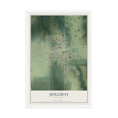 Map of Holliday, Missouri, 12 x 18 inch print in a white wood frame