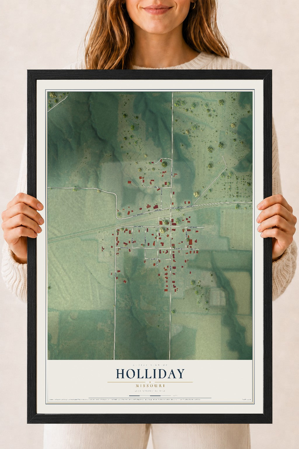 Map of Holliday, Missouri, 18 x 24 inch print in a black wood frame