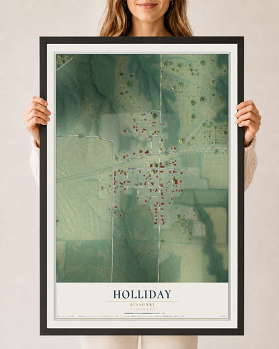 Map of Holliday, Missouri, 24 x 36 inch print in a black wood frame