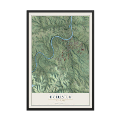 Map of Hollister, Missouri, 12 x 18 inch print in a black wood frame