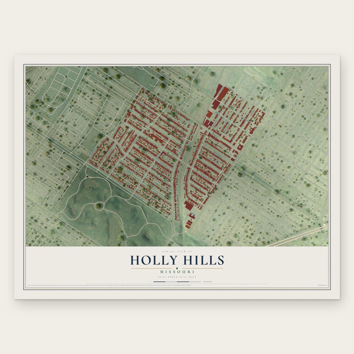 Holly Hills, Missouri map print, the full design
