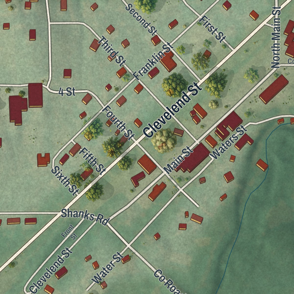 Close-up of the map of Holt, Missouri print showing street and building detail