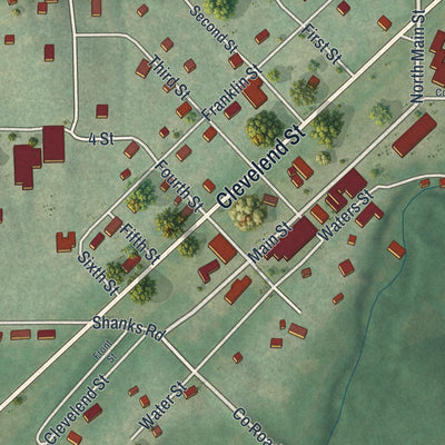 Close-up of the map of Holt, Missouri print showing street and building detail