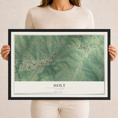 Map of Holt, Missouri, 12 x 18 inch print in a black wood frame