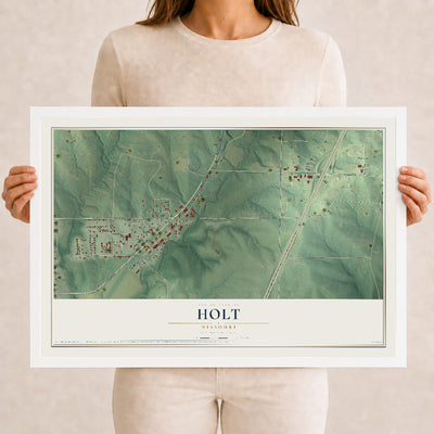 Map of Holt, Missouri, 12 x 18 inch print in a white wood frame