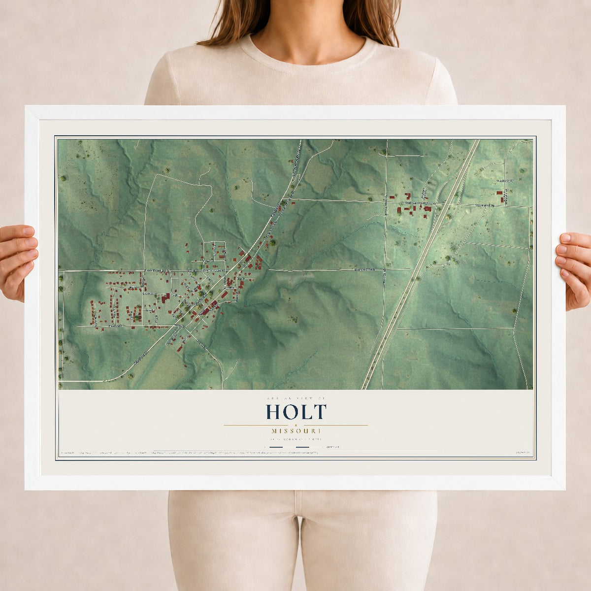 Map of Holt, Missouri, 18 x 24 inch print in a white wood frame