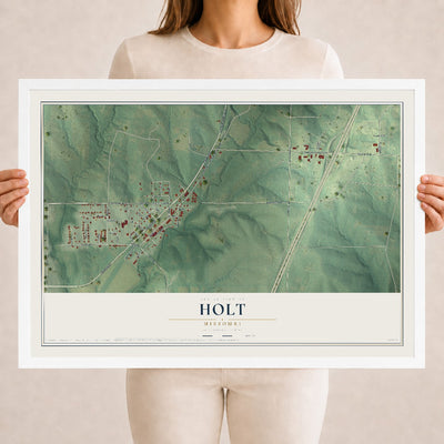 Map of Holt, Missouri, 18 x 24 inch print in a white wood frame