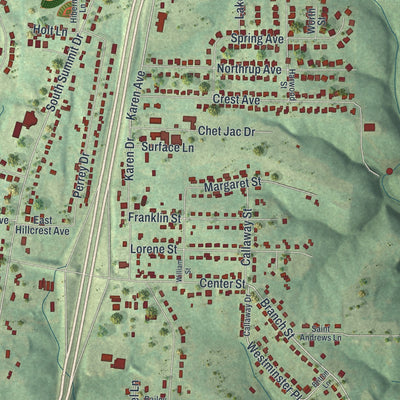 Close-up of the map of Holts Summit, Missouri print showing street and building detail