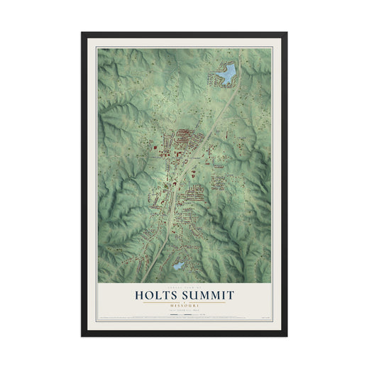 Map of Holts Summit, Missouri, 12 x 18 inch print in a black wood frame