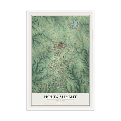 Map of Holts Summit, Missouri, 12 x 18 inch print in a white wood frame