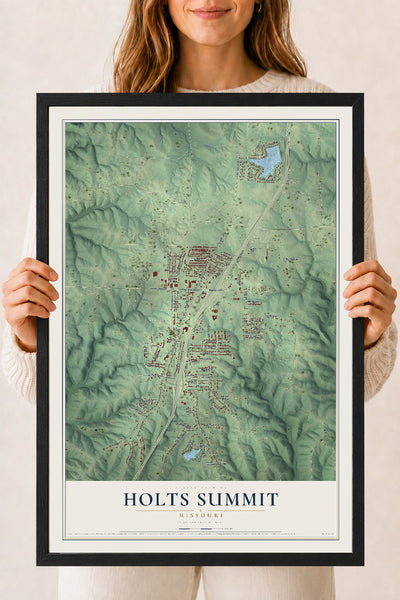 Map of Holts Summit, Missouri, 18 x 24 inch print in a black wood frame