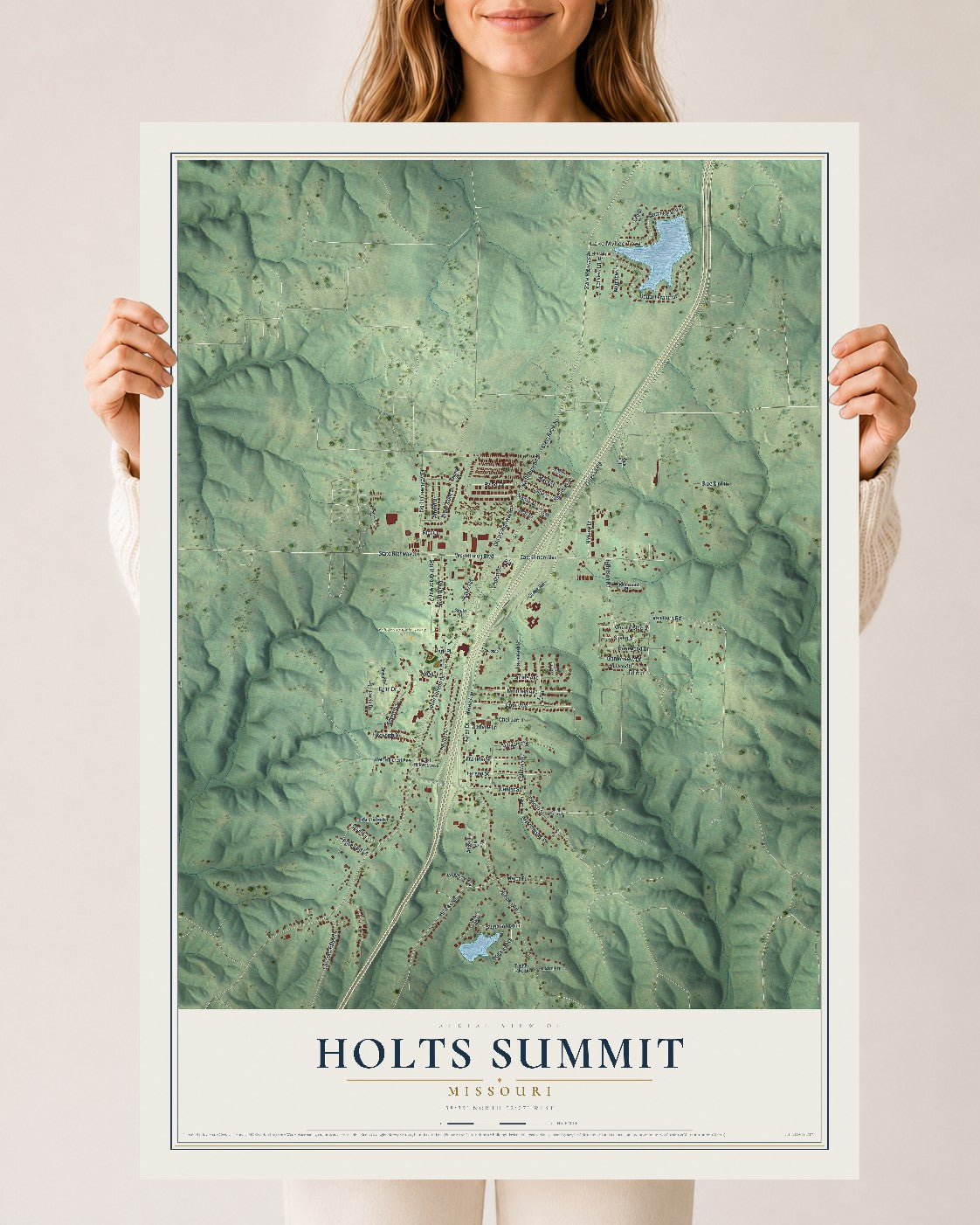 Map of Holts Summit, Missouri, 24 x 36 inch unframed archival matte print